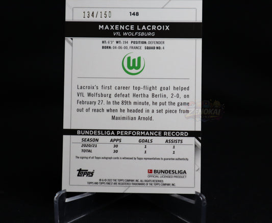 FRANCE 2021 Topps Finest Bundesliga Black Wave Refractor /150 Maxence Lacroix Auto