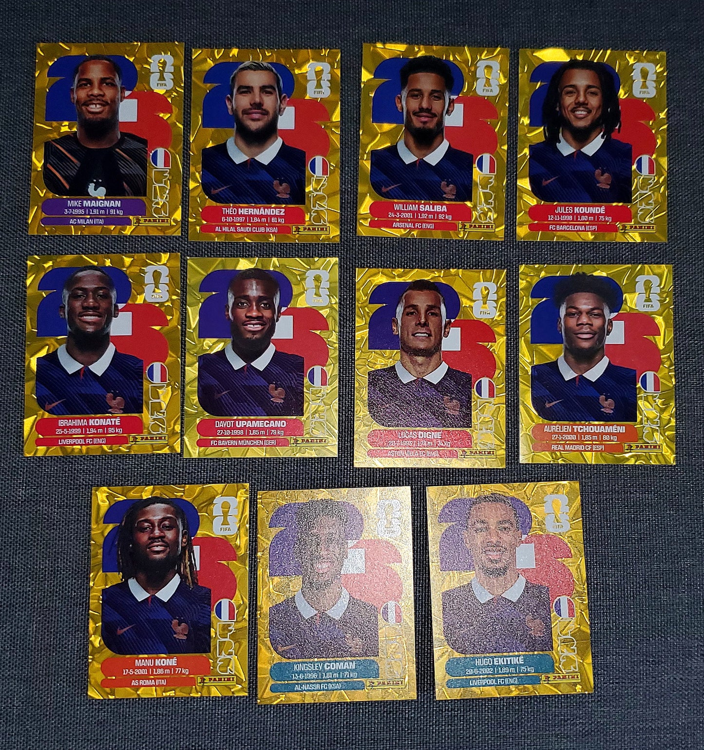 2026 Panini FIFA World Cup Sticker Exclusive Gold Crumple Lot (11) France