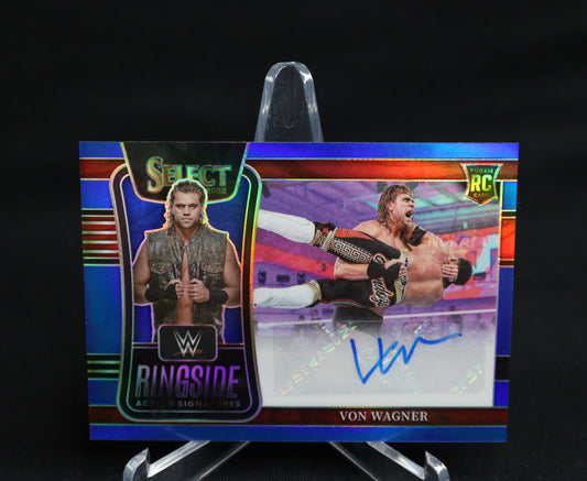 Von Wagner - 2022 Panini Select WWE Ringside Action Blue Prizm Rookie Auto /49